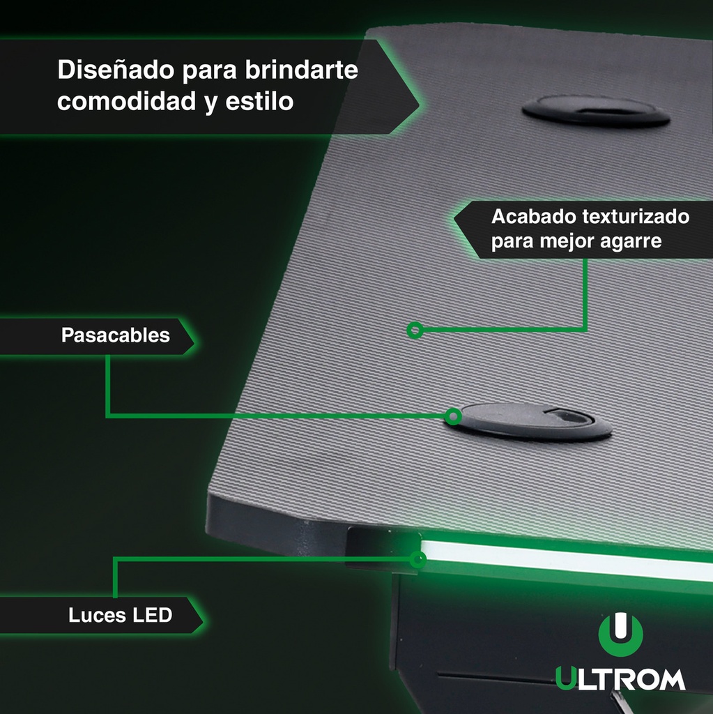 Escritorio Gamer Con Rgb Ultrom Fibra De Carbono Gt-2309