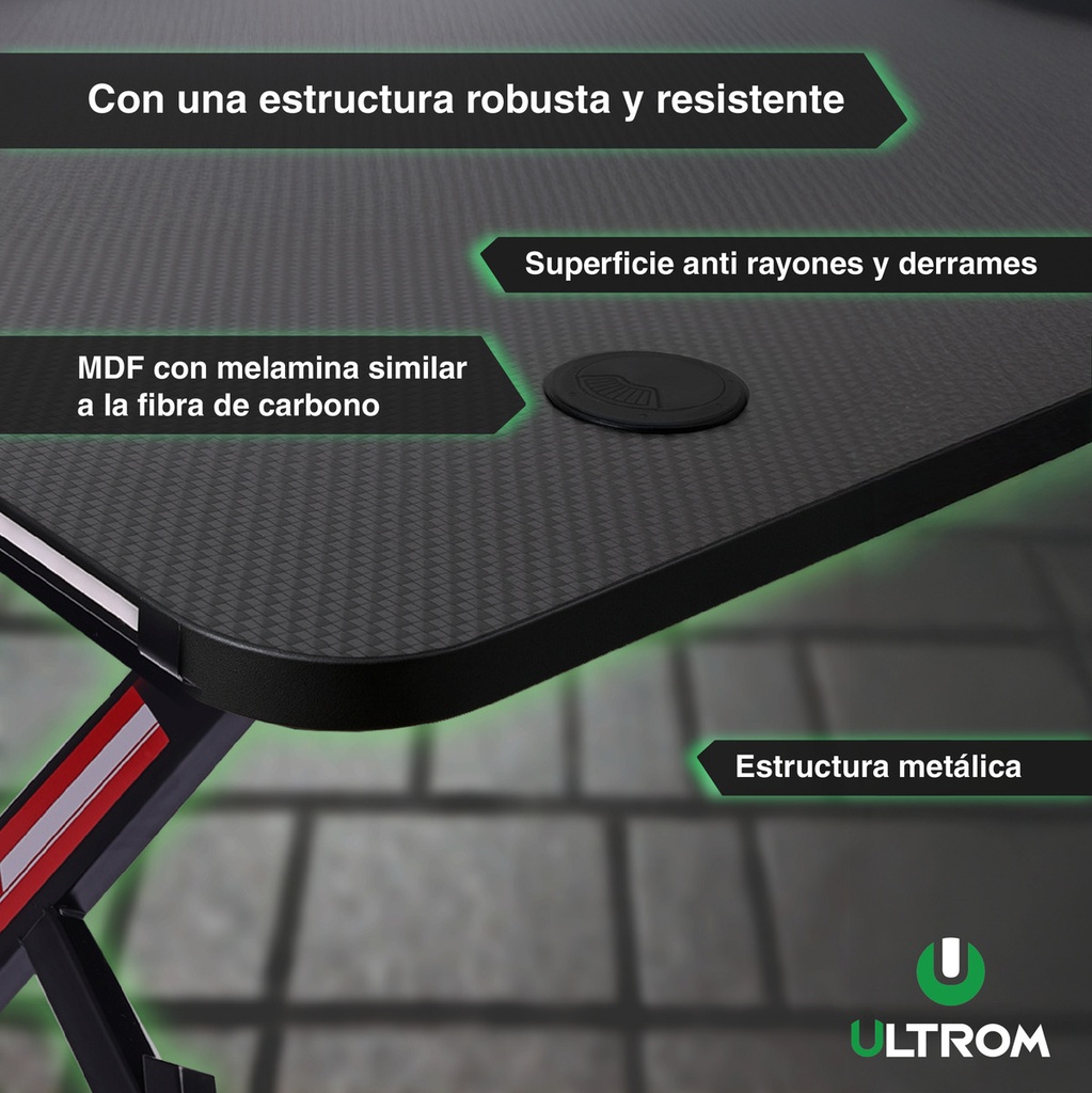 Escritorio Gamer Con Rgb Ultrom Fibra De Carbono Gt-2309
