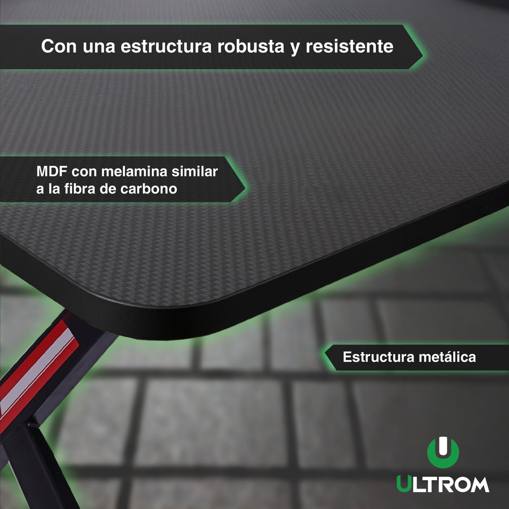 Escritorio Gamer Ultrom Gt-2310 Fibra De Carbono 120x60x73cm