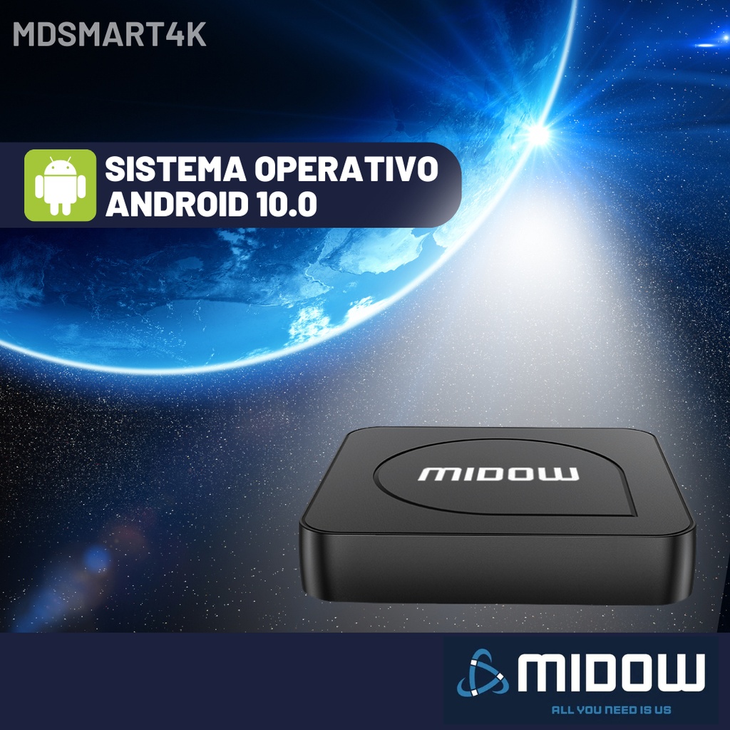 Tv Box Smart 4k Android Midow Wifi Ethernet Convertidor Ott Media Streamer Control Remoto Hdmi Netflix Youtube