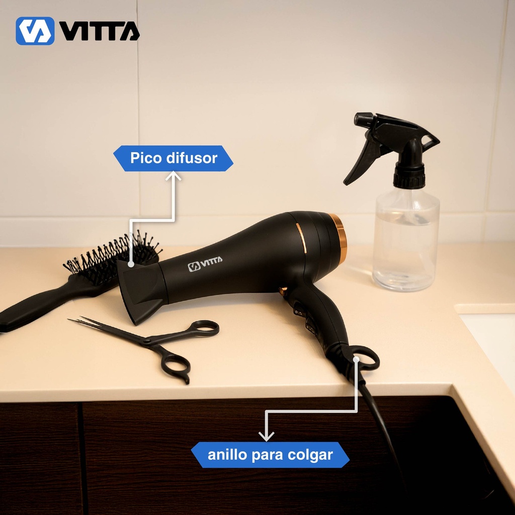 Secador De Pelo Vitta Beauty Negro Y Dorado Vit-hd2200