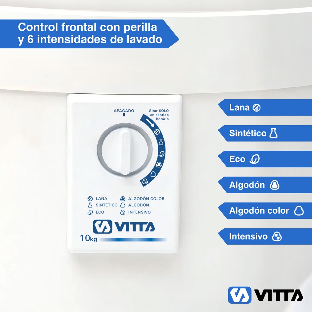 Lavarropas Semiautomático Superior 10 Kg 6 Programas Vitta