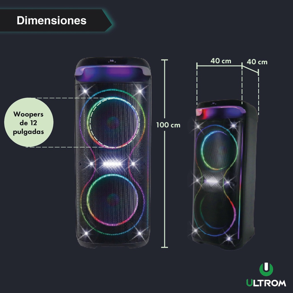 Torre De Sonido Parlante Ultrom Tulum 15000w Luces Led Negro 