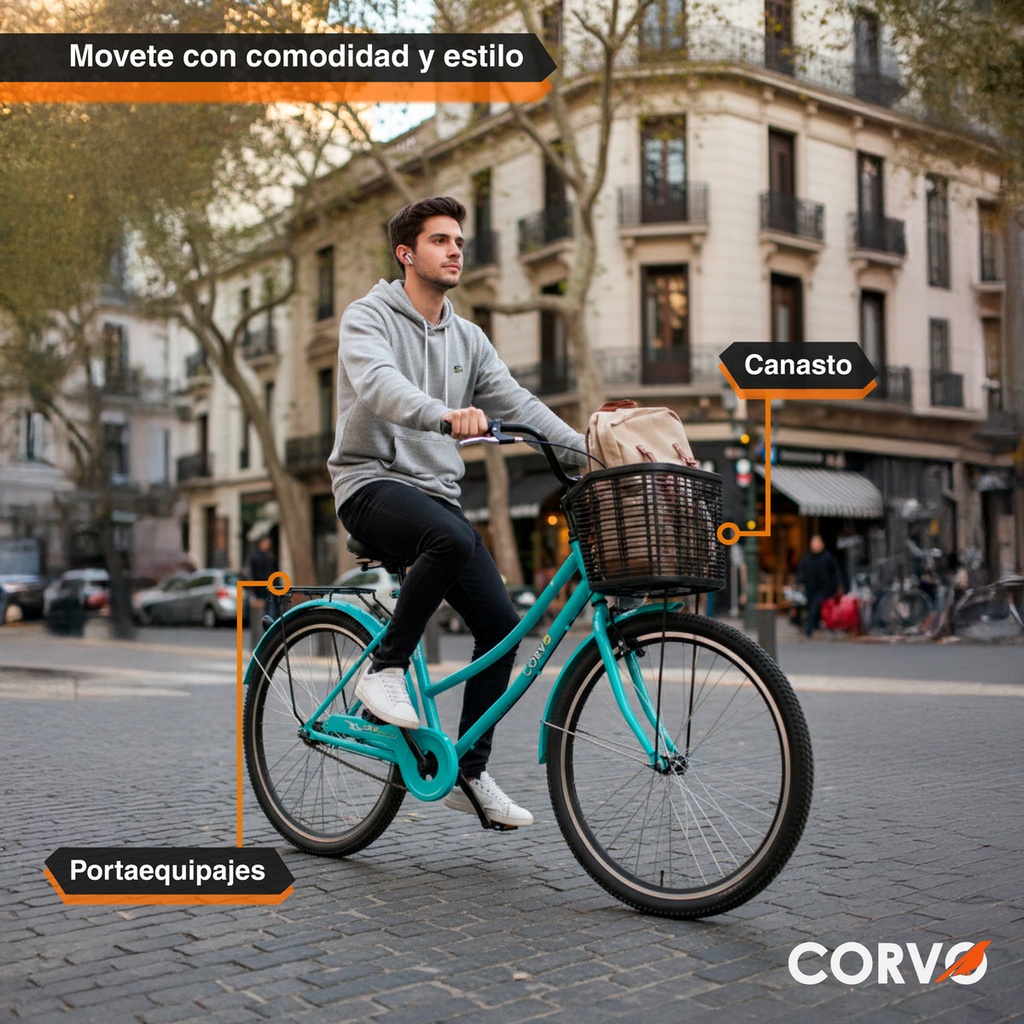 Bicicleta Playera R27 Corvo C/ Canasto Color Celeste 27" 