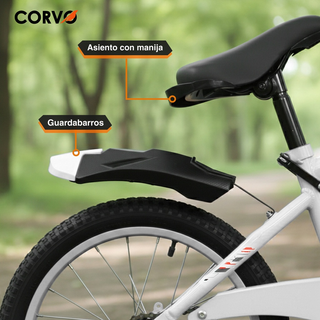 Bicicleta Infantil Corvo Rodado 16 de Acero color Blanco C/ Rueditas 