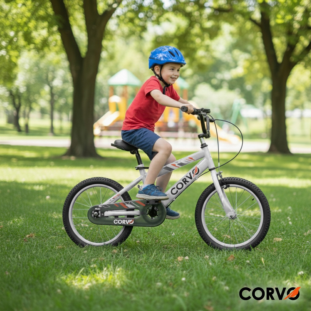 Bicicleta Infantil Corvo Rodado 16 de Acero color Blanco C/ Rueditas 
