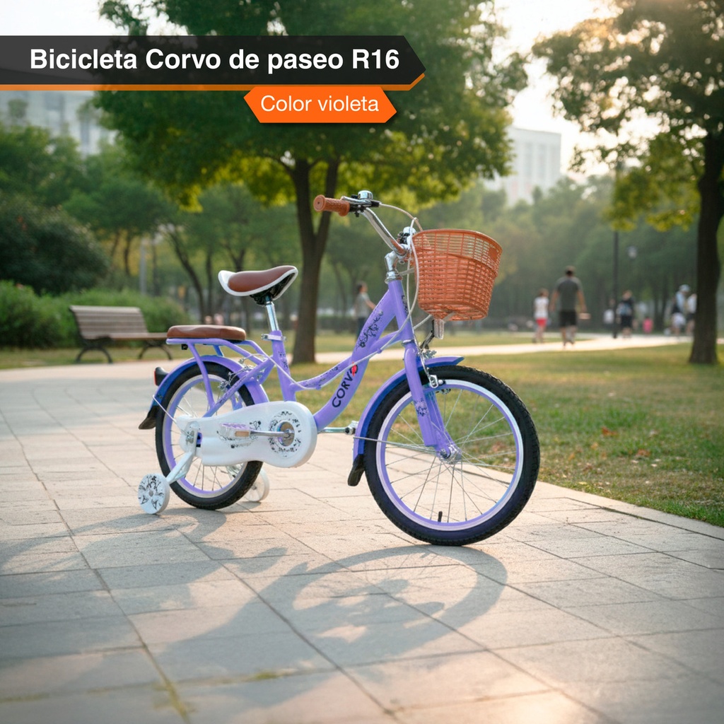 Bicicleta Infantil Corvo Rodado 16 de Acero color Violeta C/ Rueditas