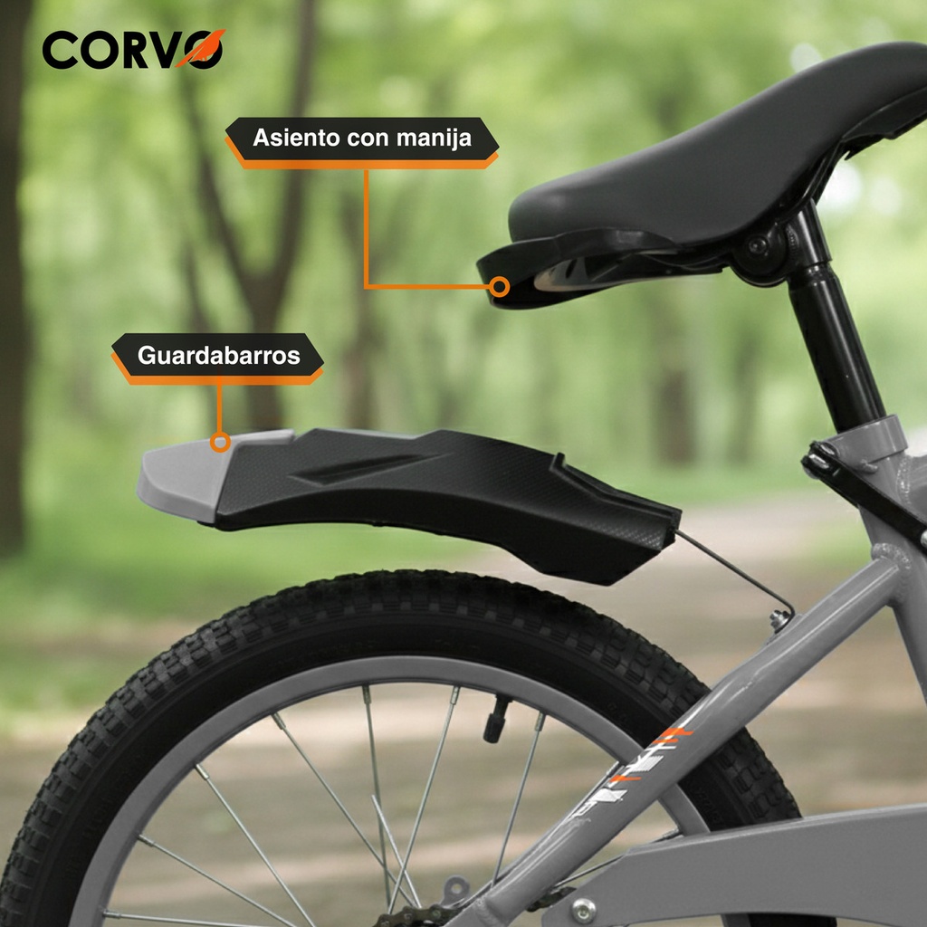 Bicicleta Infantil Corvo Rodado 16 de Acero color Gris C/ Rueditas