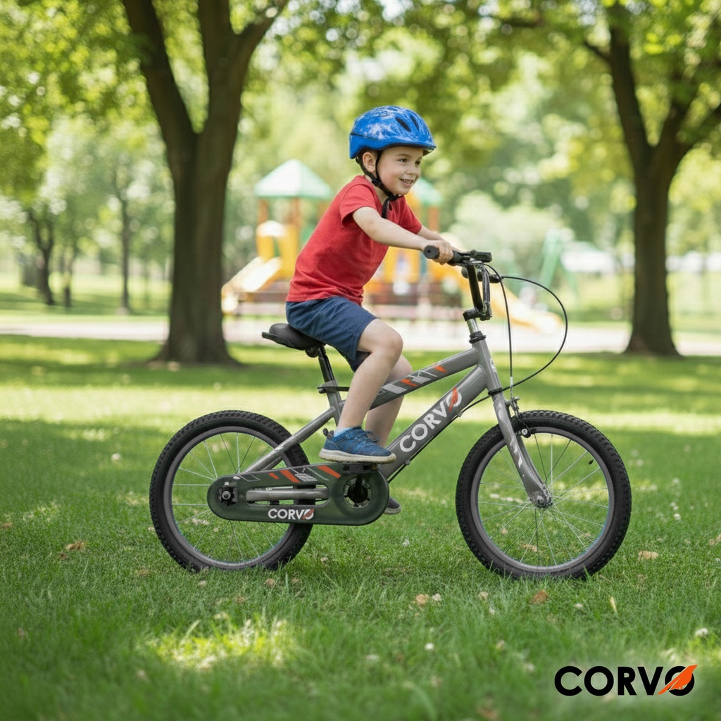 Bicicleta Infantil Corvo Rodado 16 de Acero color Gris C/ Rueditas