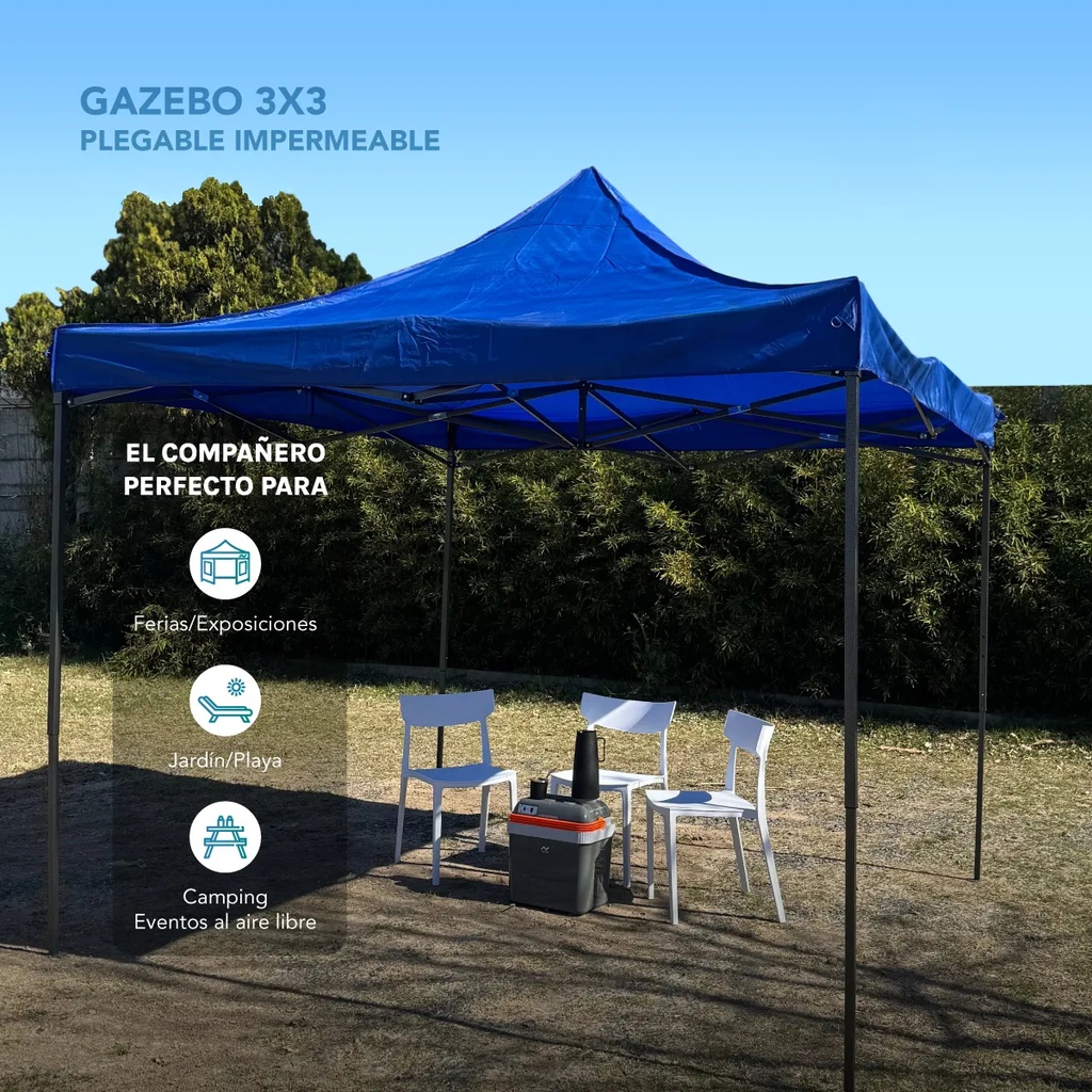 Gazebo Reforzado 3x3 Mts Plegable Autoarmable Microsonic color Azul 