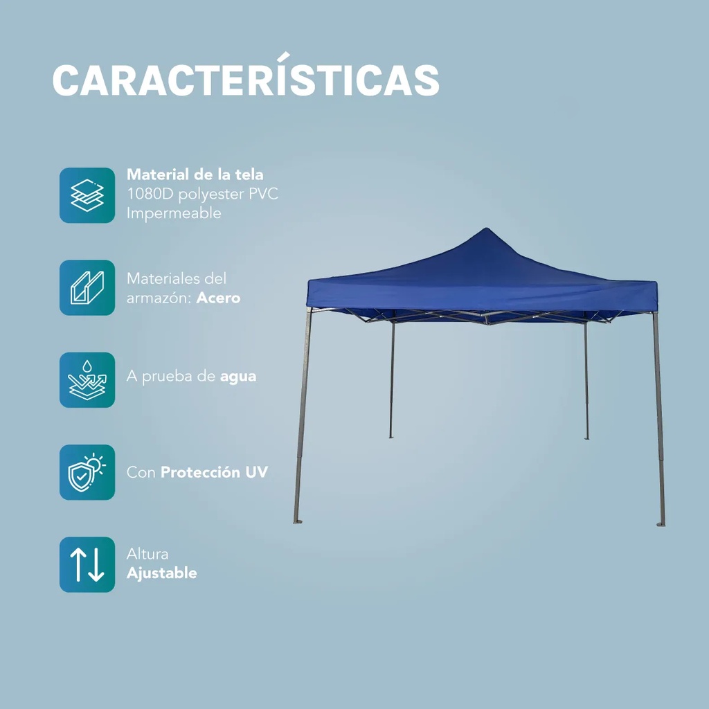 Gazebo Reforzado 3x3 Mts Plegable Autoarmable Microsonic color Azul 