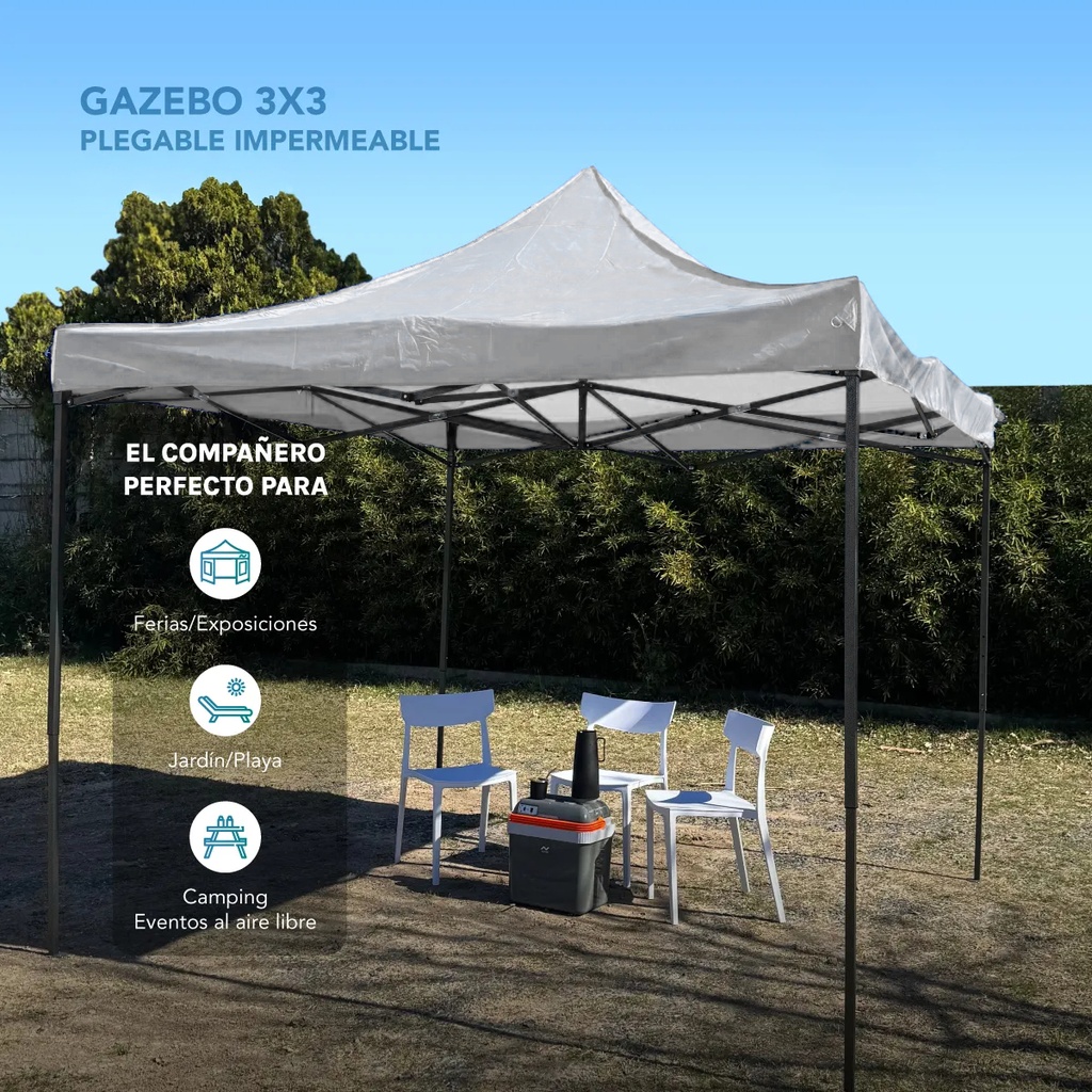 Gazebo Reforzado 3x3 Mts Plegable Autoarmable Microsonic color Blanco 
