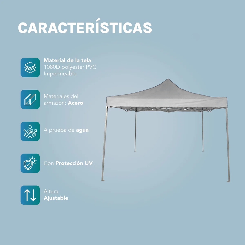 Gazebo Reforzado 3x3 Mts Plegable Autoarmable Microsonic color Blanco 