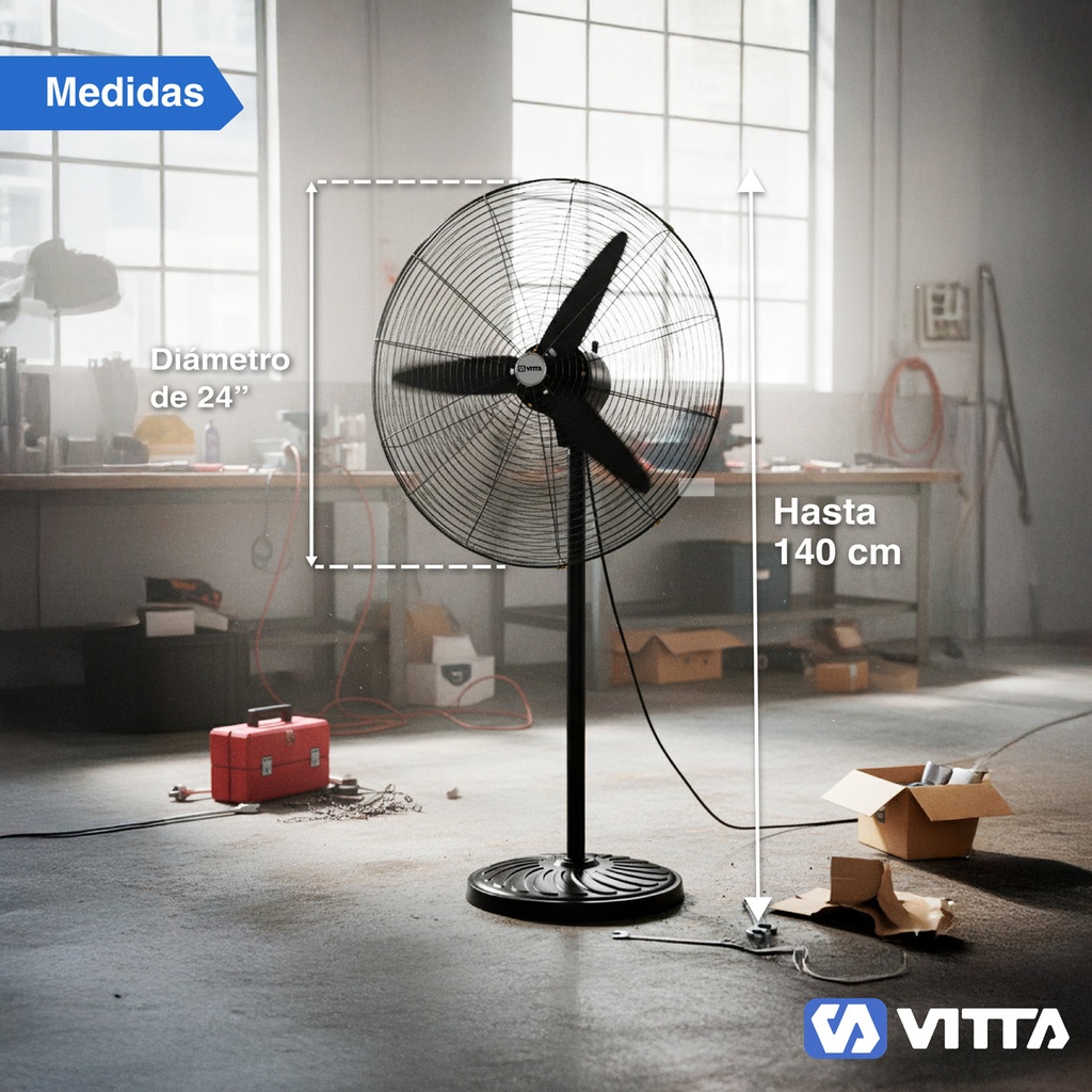 Combo x2 Ventilador Industrial 24'' Vitta 2 En 1 Pie/ Pared 3 Aspas Negro