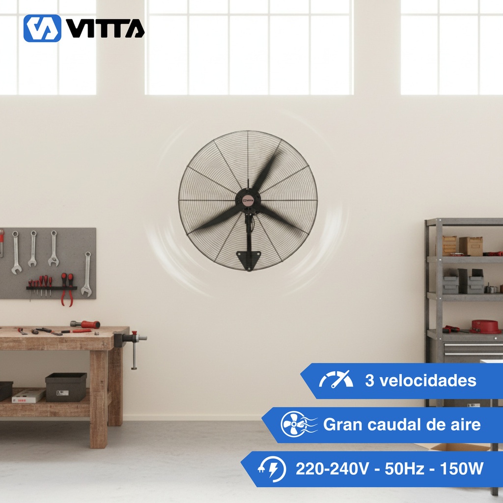 Combo x2 Ventilador Industrial 24'' Vitta 2 En 1 Pie/ Pared 3 Aspas Negro