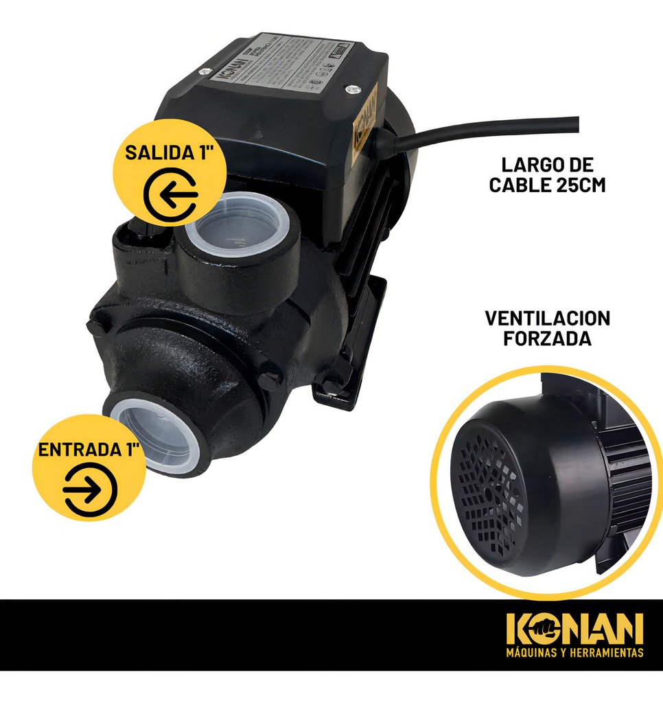 Bomba Periferica Konan 1/2hp Altura 28mts Caudal 28 L/min Negro 50 Hz Monofásica 