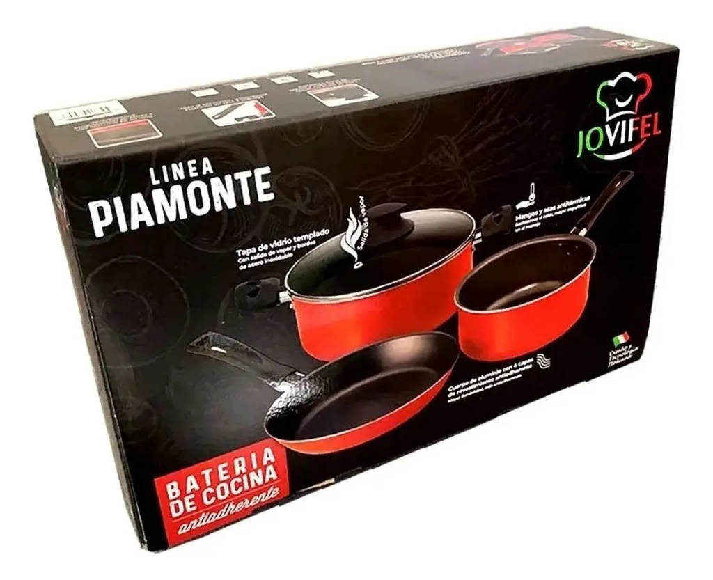 Set De Cocina Ollas + Sartén Antiadherente 4 Ps Piamonte Rojo