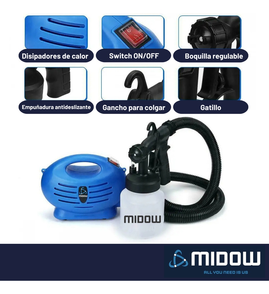 Equipo Pistola Para Pintar con Soplete Midow 650w 