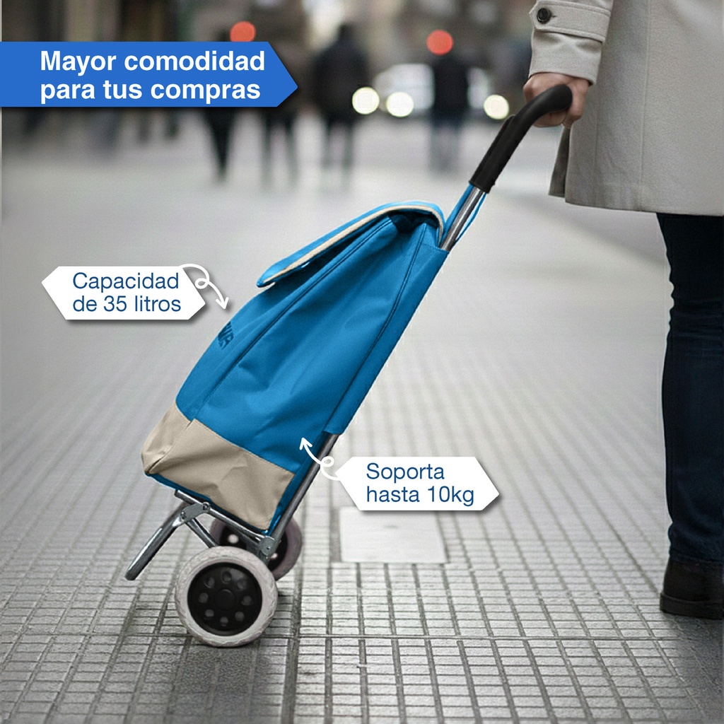 Changuito De Compras Reforzado 35 L Plegable Celeste 