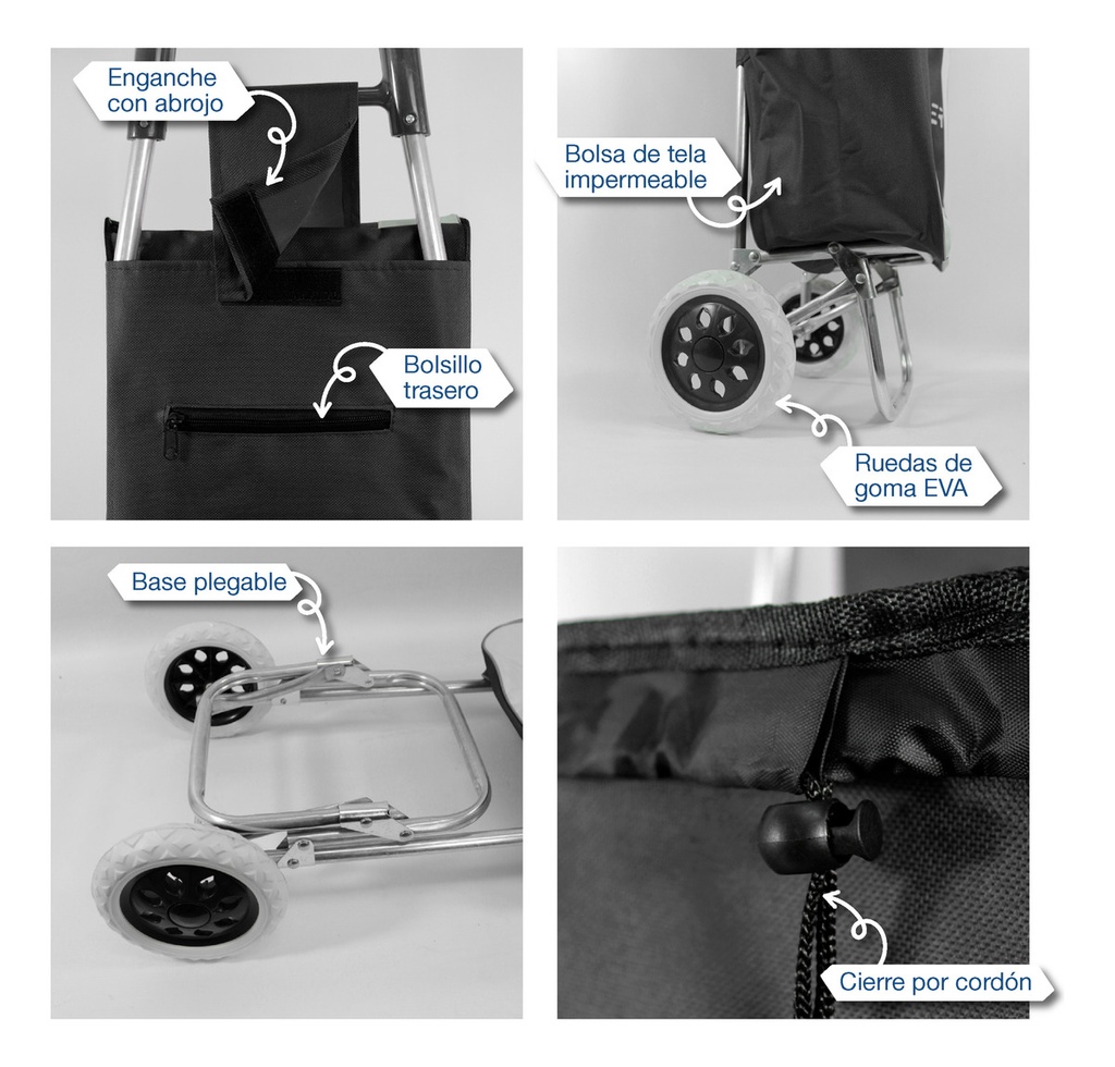 Changuito De Compras Reforzado 35 L Plegable Negro