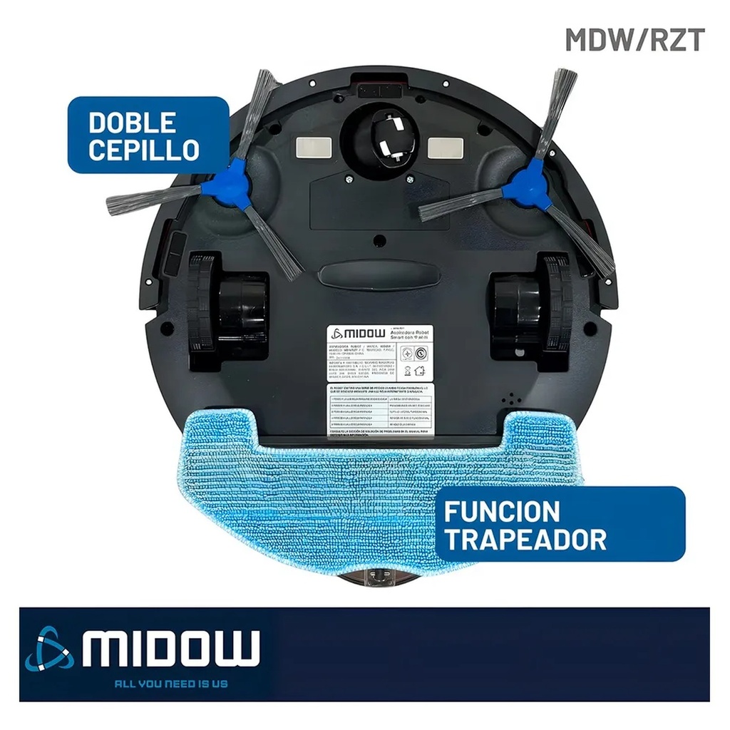 Aspiradora Robot Midow Wifi Smart Trapeador 3 Modos Limpieza