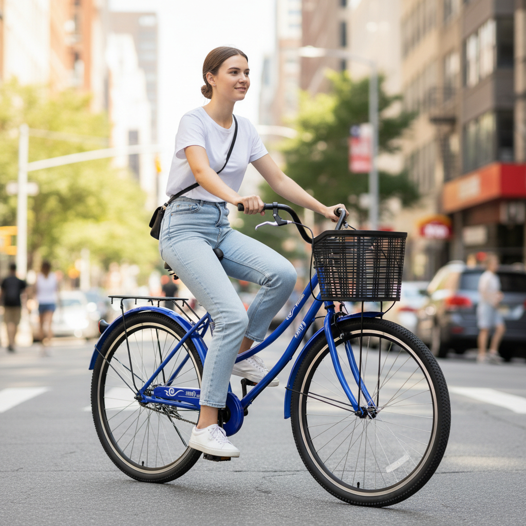 Bicicleta De Paseo Rodado 27 Con Canasto Kanji Azul