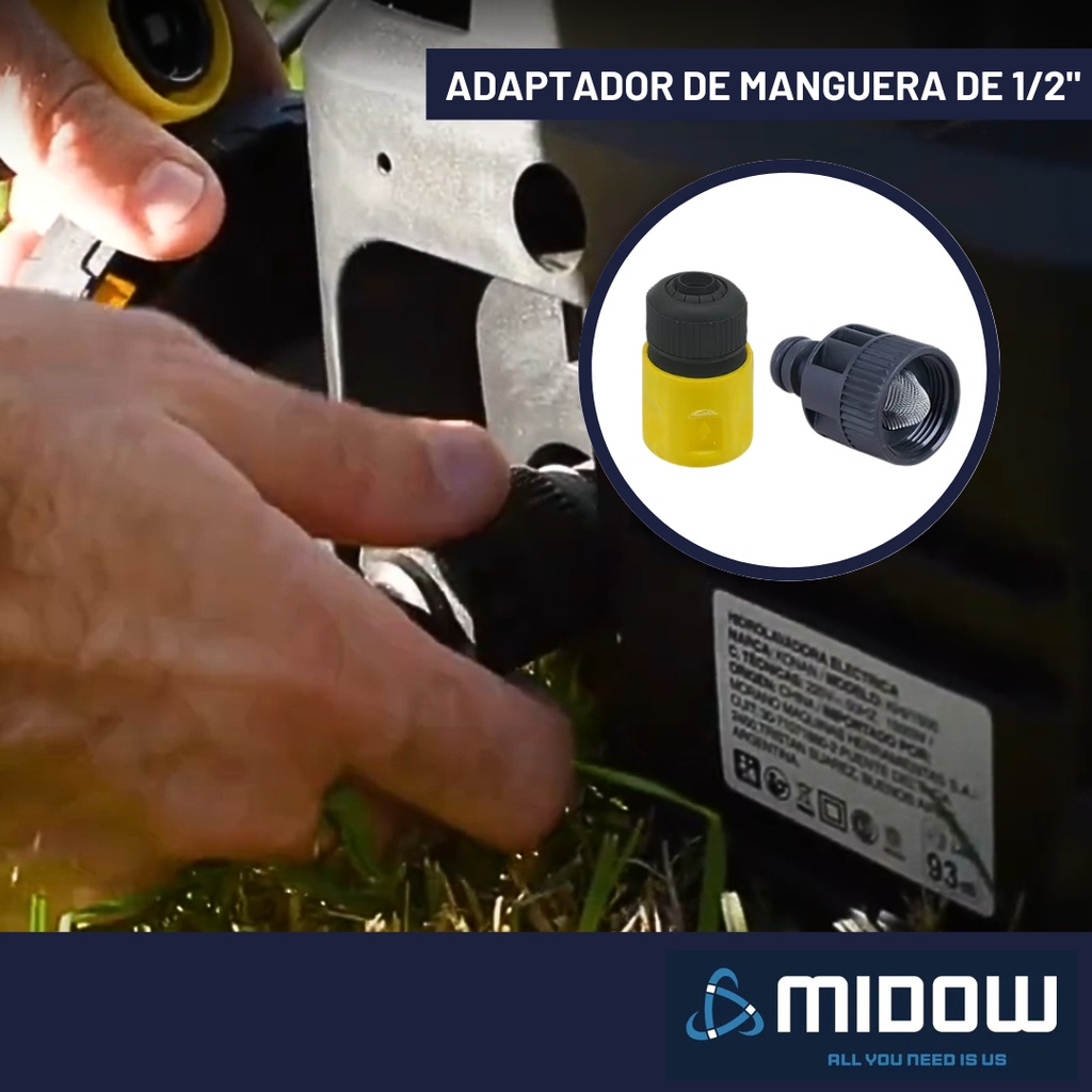 Hidrolavadora Midow 1300w 105 Bar Caudal 360 L/h Accesorios