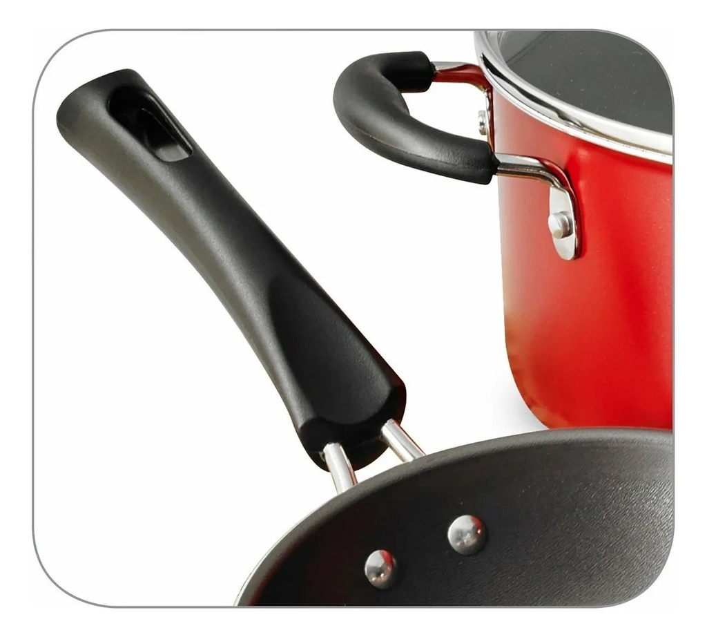 Batería De Cocina Simple Cooking 9 Pzas Color Rojo Tramontina