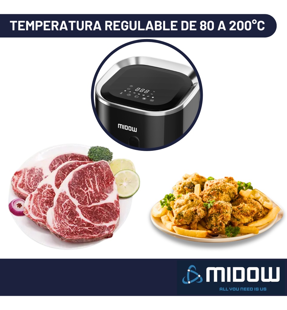 Freidora De Aire Sin Aceite Midow 3.5 Lts 1200w Display Led Negro