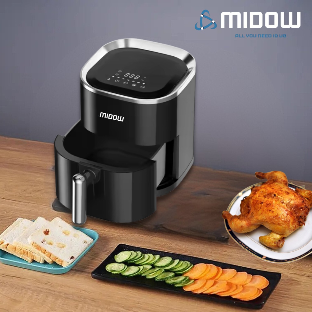 Freidora De Aire Sin Aceite Midow 3.5 Lts 1200w Display Led Negro