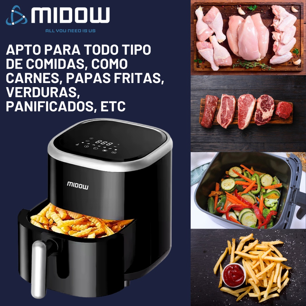 Freidora De Aire Sin Aceite Midow 3.5 Lts 1200w Display Led Negro