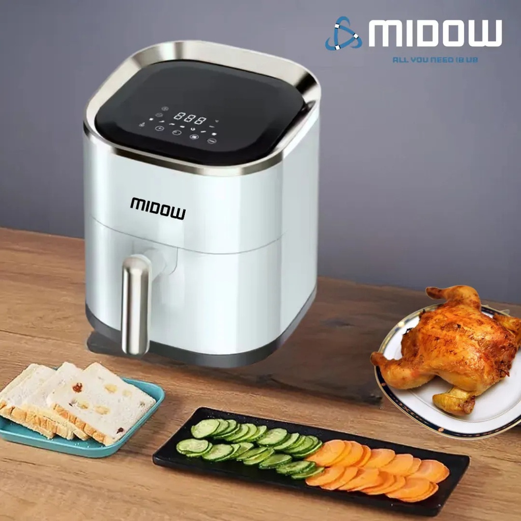 Freidora De Aire Sin Aceite Midow 3.5 Lts 1200w Display Led Blanco