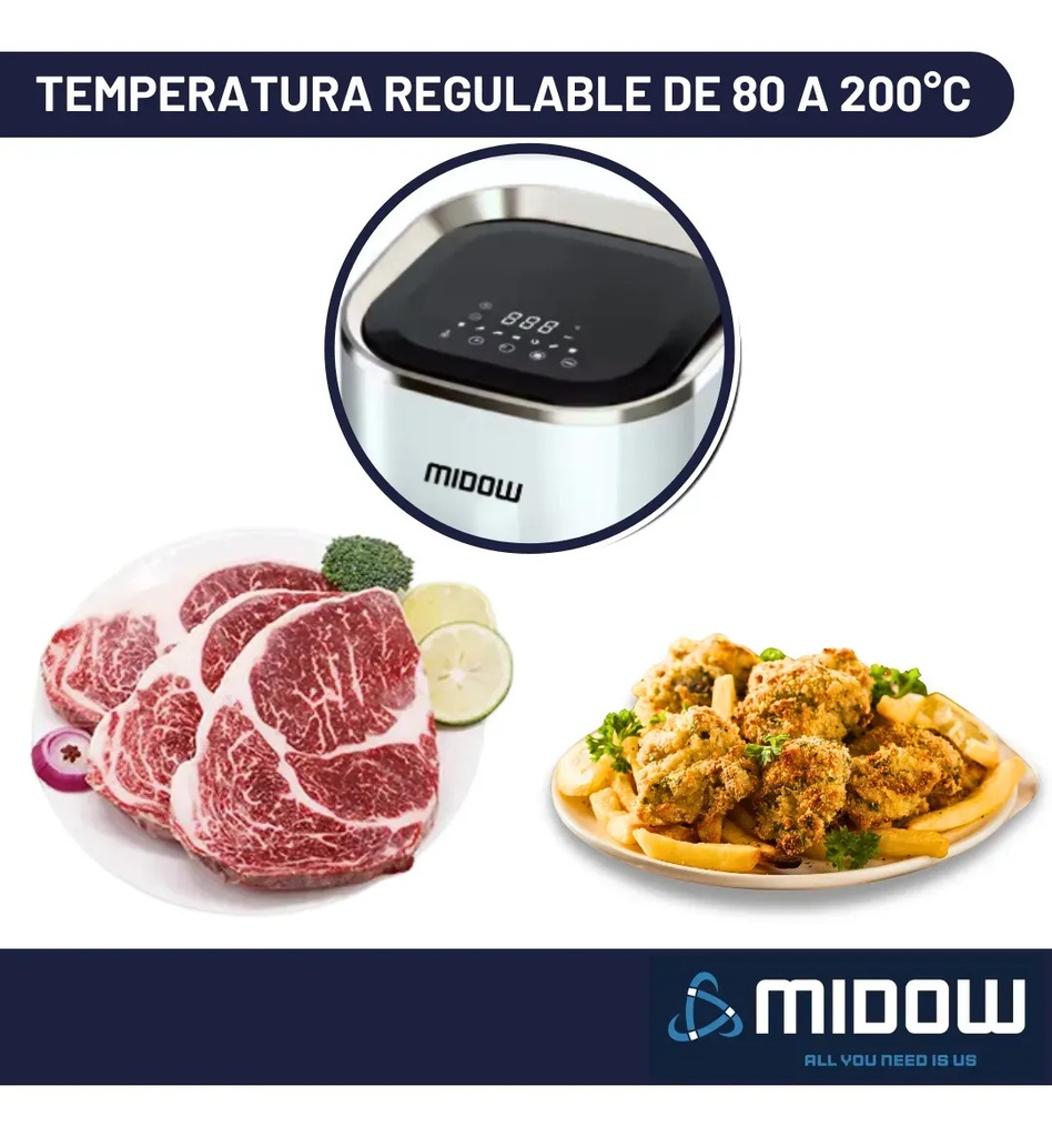 Freidora De Aire Sin Aceite Midow 3.5 Lts 1200w Display Led Blanco