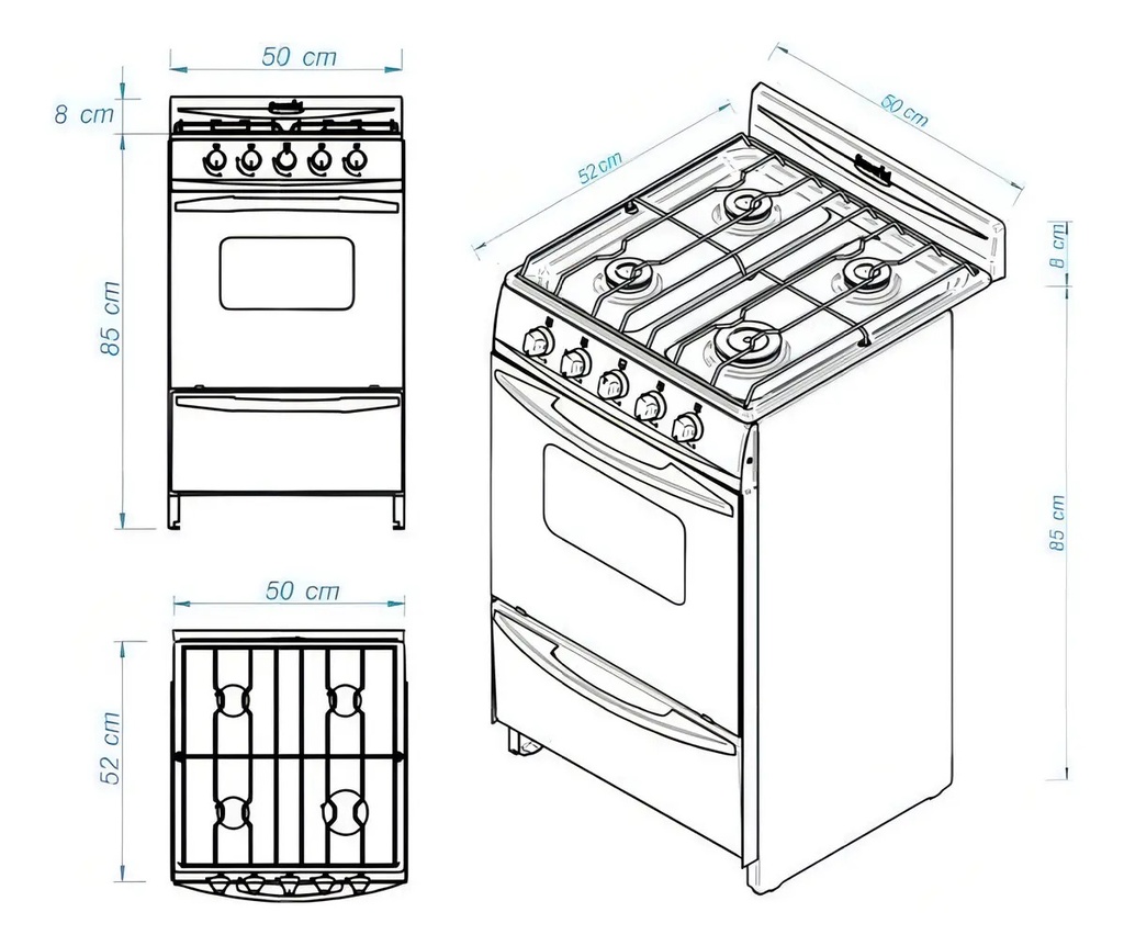 Cocina Escorial Palace Cristal Gas Envasado 51cm