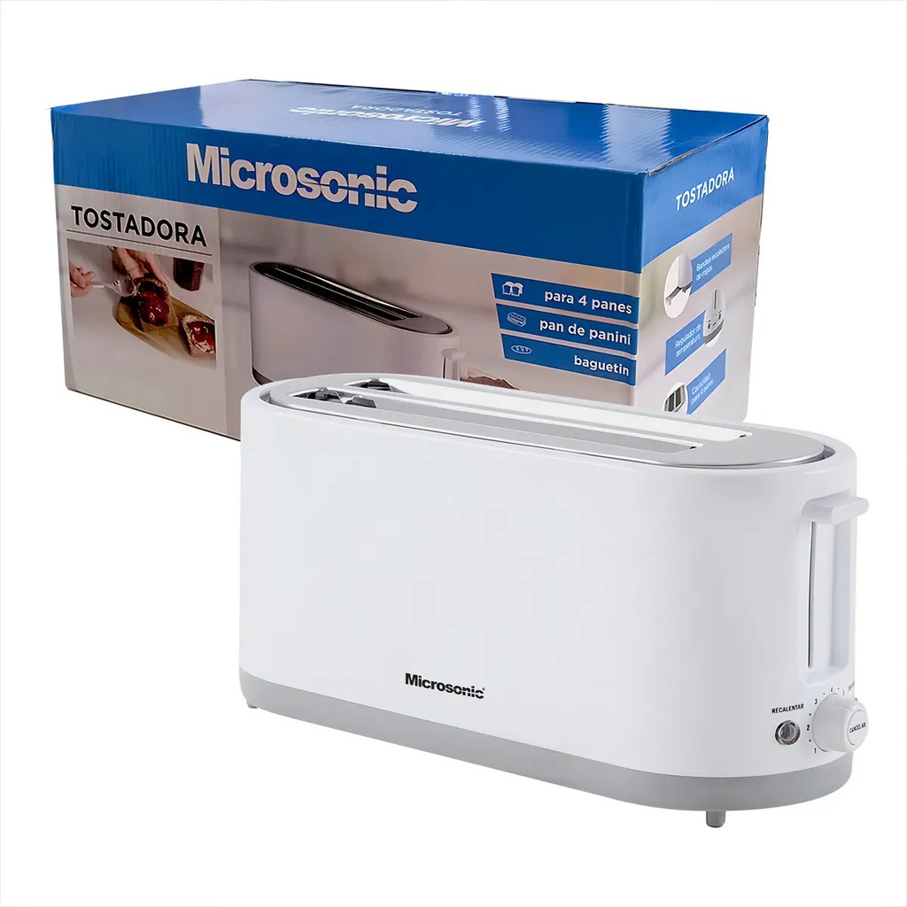 Tostadora Eléctrica Microsonic 4 Panes 7 Niveles Blanco