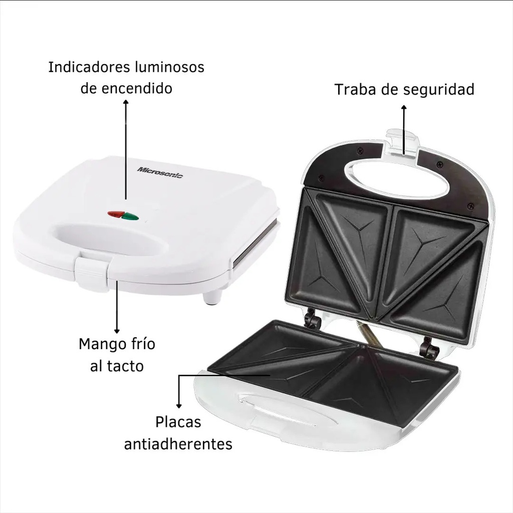Sandwichera Eléctrica Microsonic Tostadora 700w Color Blanco