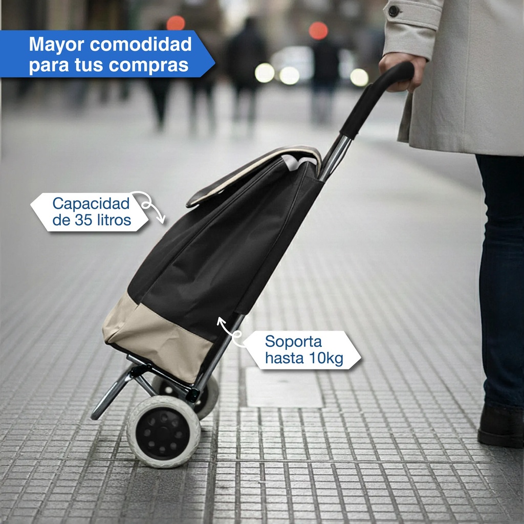 Changuito De Compras Reforzado 35 L Plegable Mercado Y Hogar Negro