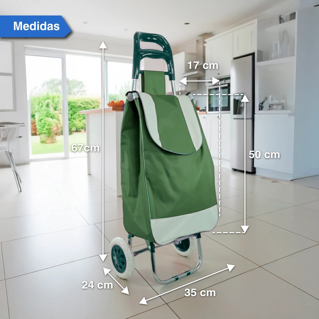 Changuito De Compras Reforzado 35 L Plegable Mercado Y Hogar Verde