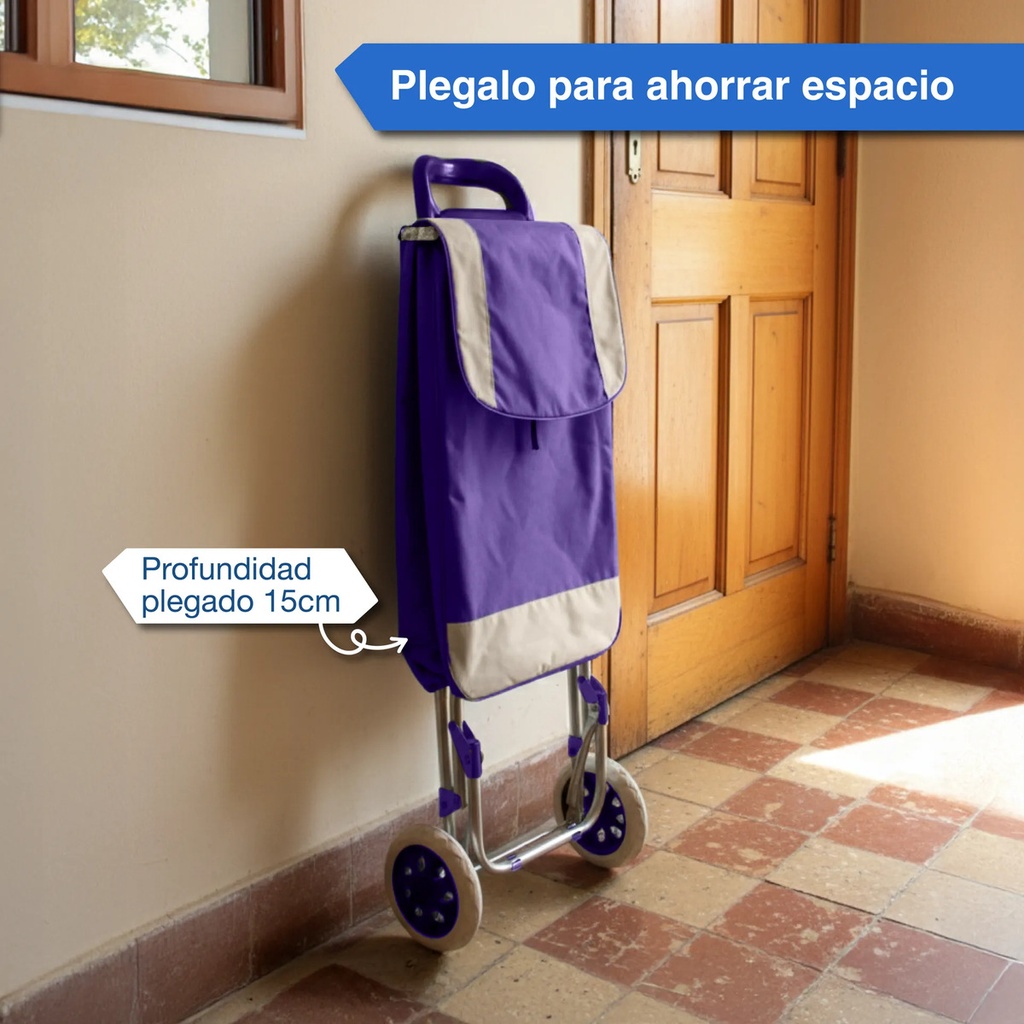 Changuito De Compras Reforzado 35 L Plegable Mercado Y Hogar Violeta