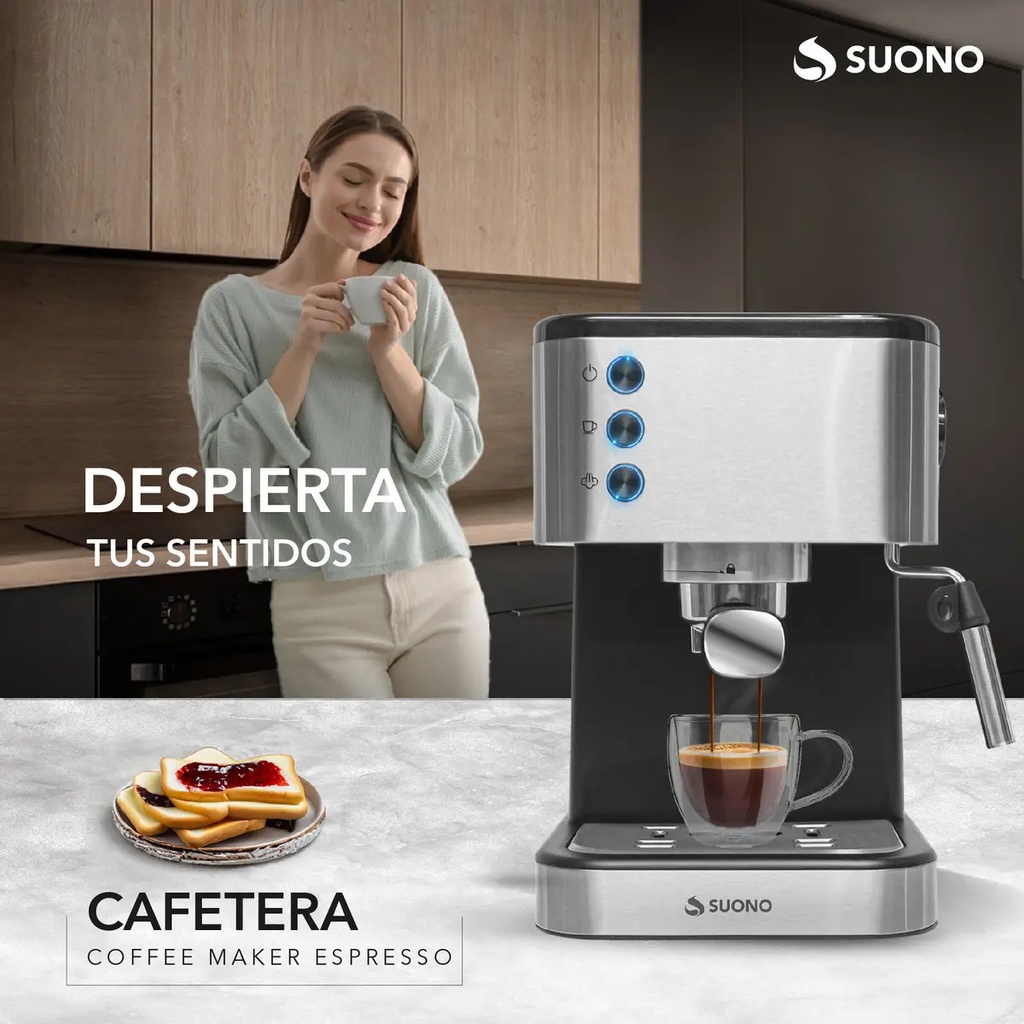 Cafetera Express Suono Snpe-2006 1.5 L Acero Inoxidable 20 B Negro/plateado