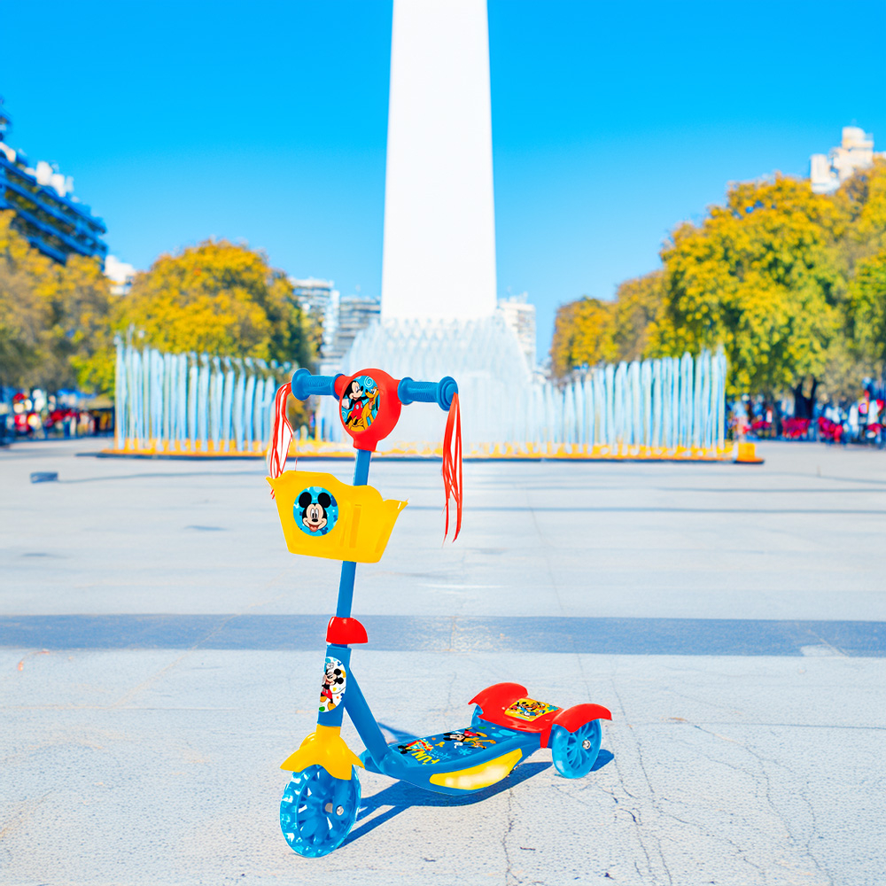 Monopatin Para Niños Infantil Con Canasto Luces Musica Color - Azul - Mickey Mouse