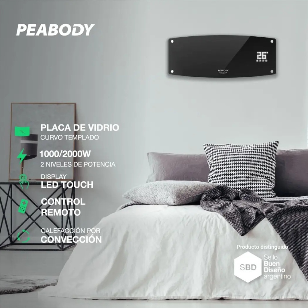 Calefactor Split Peabody Pe-cv20 C/remoto Digital Touch Color Negro
