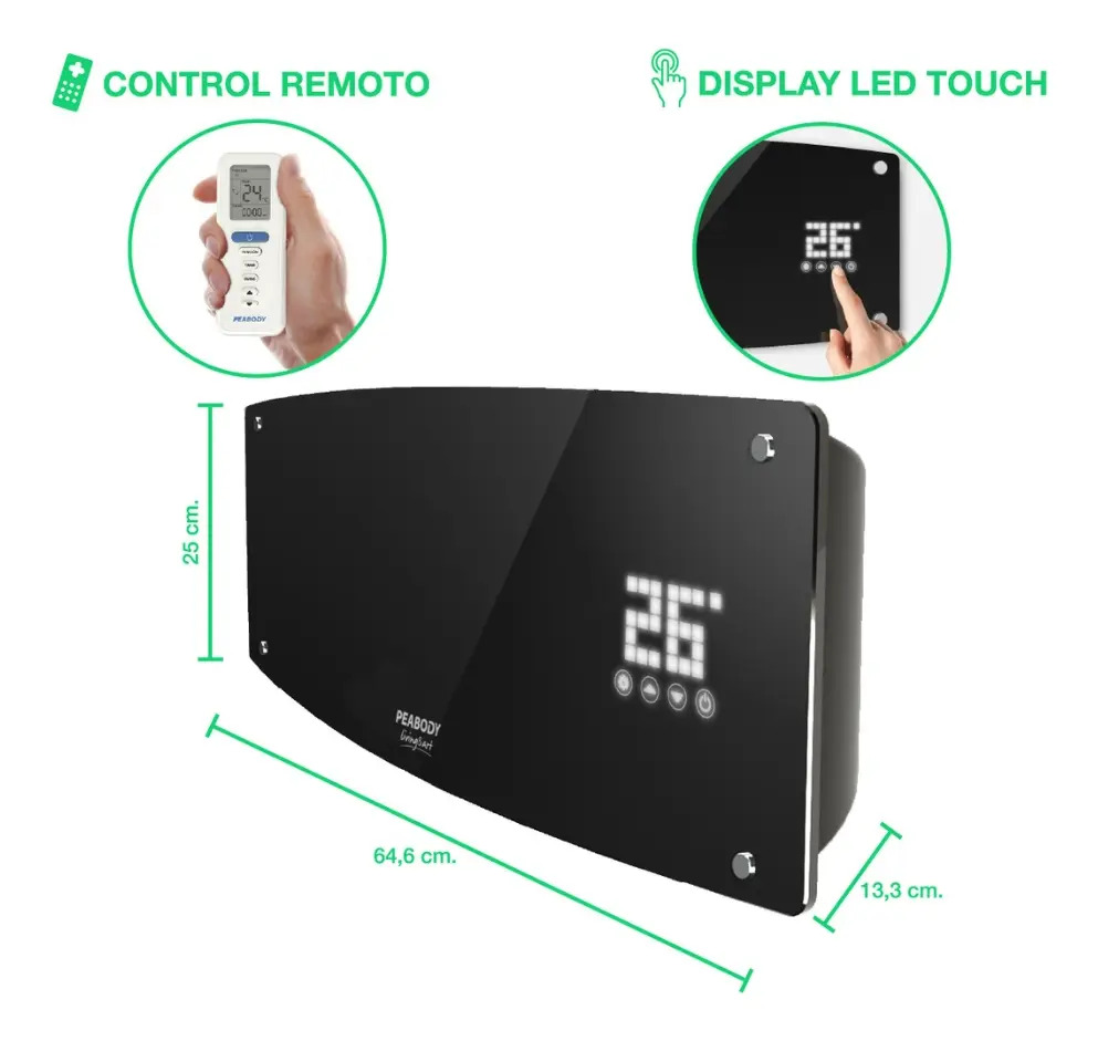 Calefactor Split Peabody Pe-cv20 C/remoto Digital Touch Color Negro
