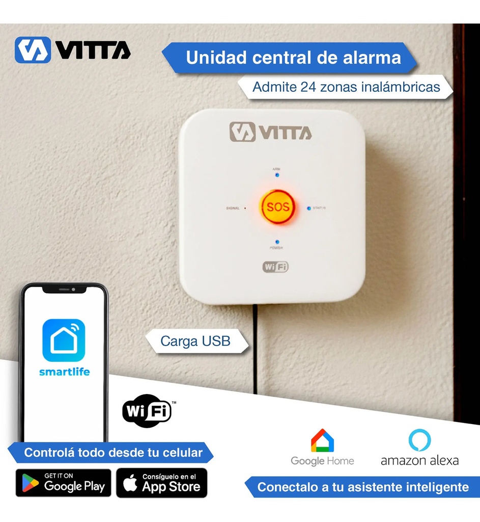 Kit De Alarma Domiciliaria Vitta Celular Wifi Vit-alam001 Blanco