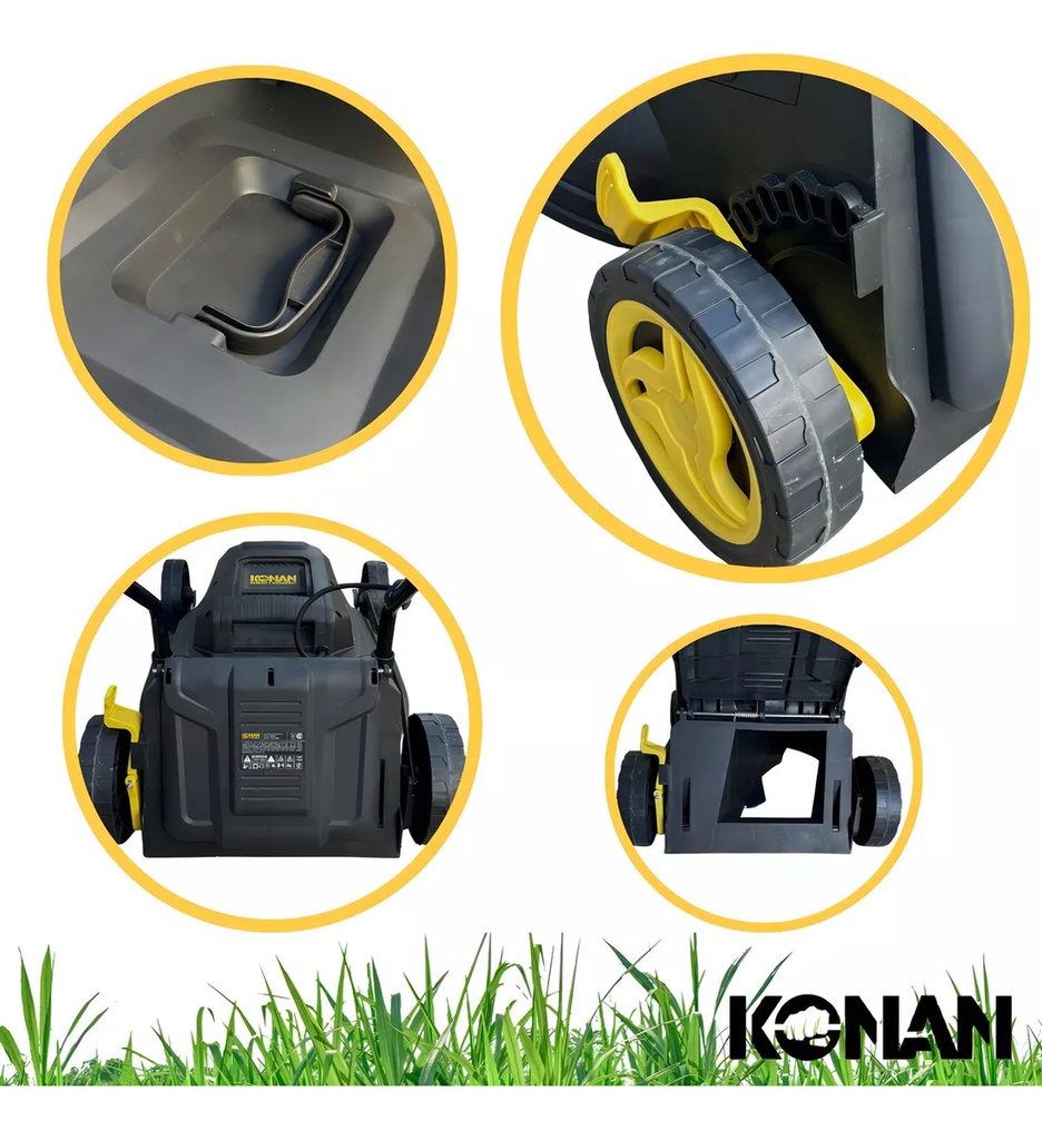 Cortadora Césped Konan 1600w 1hp Con Bolsa Recolectora 38 Cm Negro