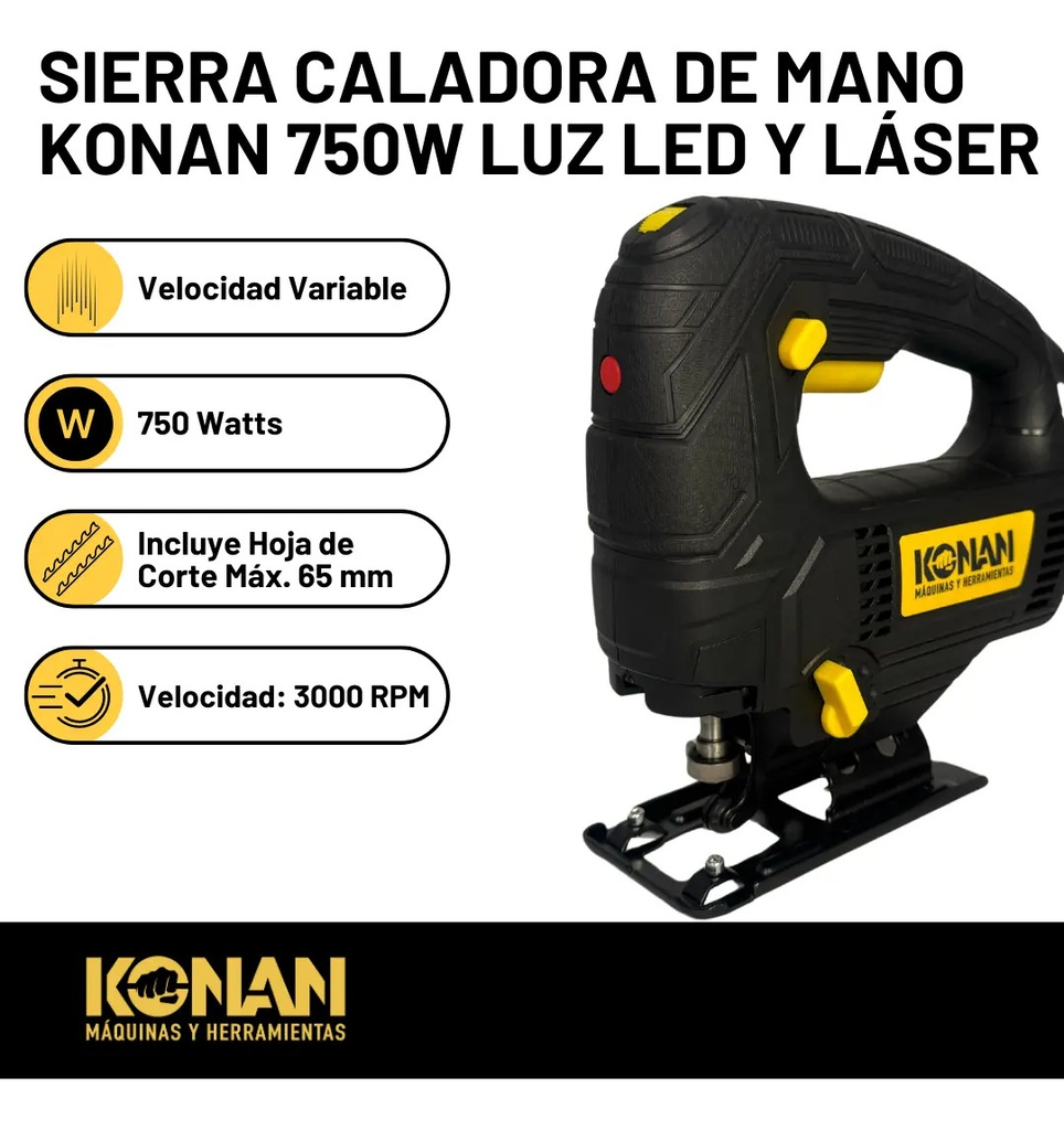 Caladora De Mano Konan 750w Luz Led Sierra Velocidad Variable