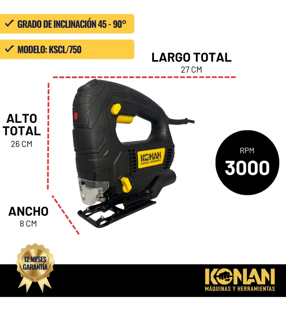 Caladora De Mano Konan 750w Luz Led Sierra Velocidad Variable