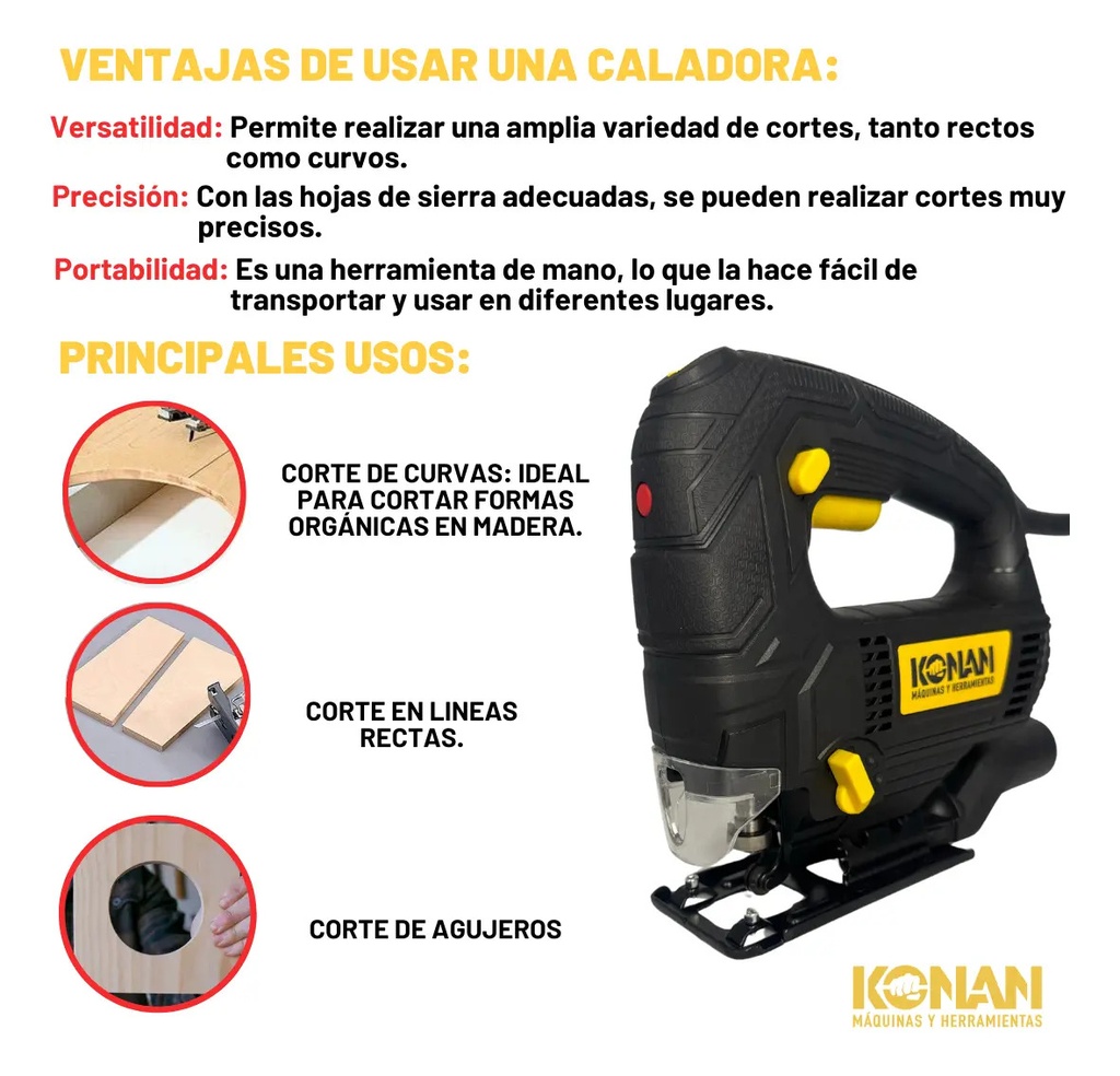 Caladora De Mano Konan 750w Luz Led Sierra Velocidad Variable
