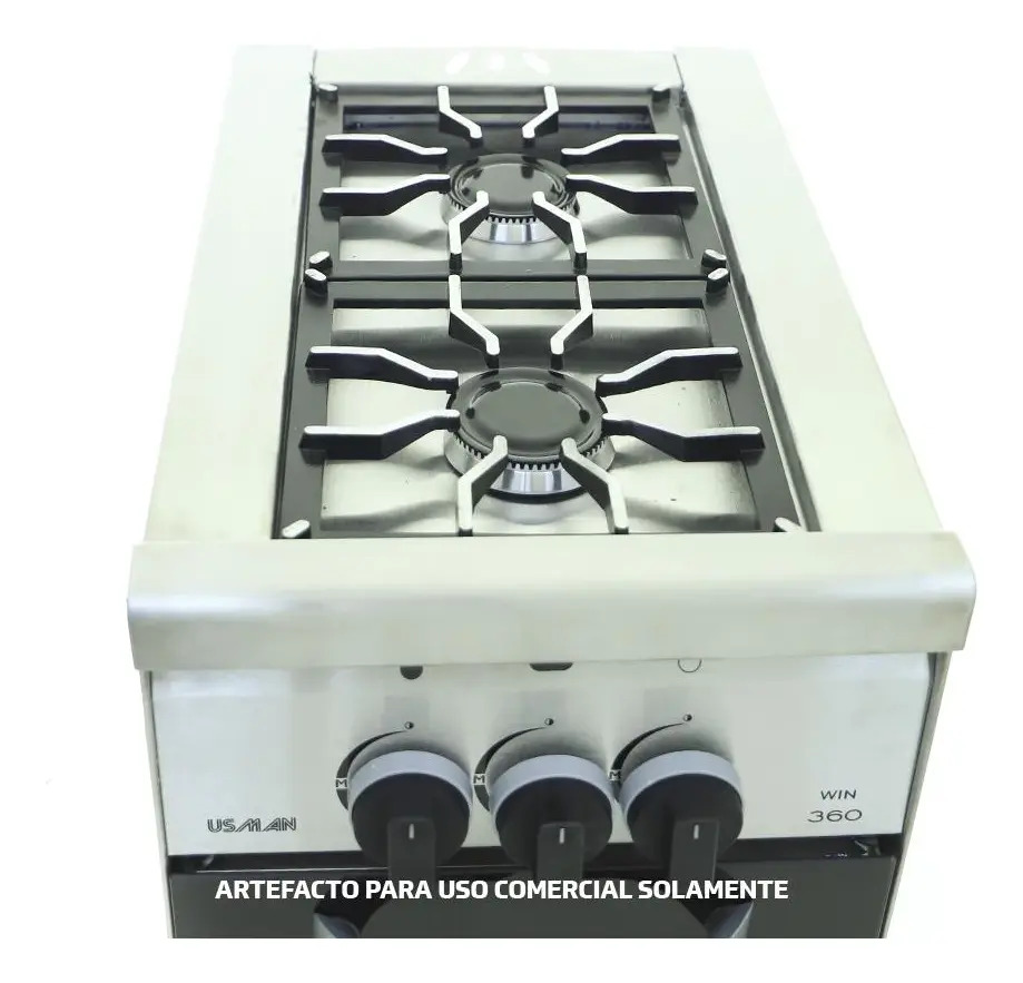Cocina Industrial 2 Hornallas Usman Compact 360 Rejilla Acero Inox