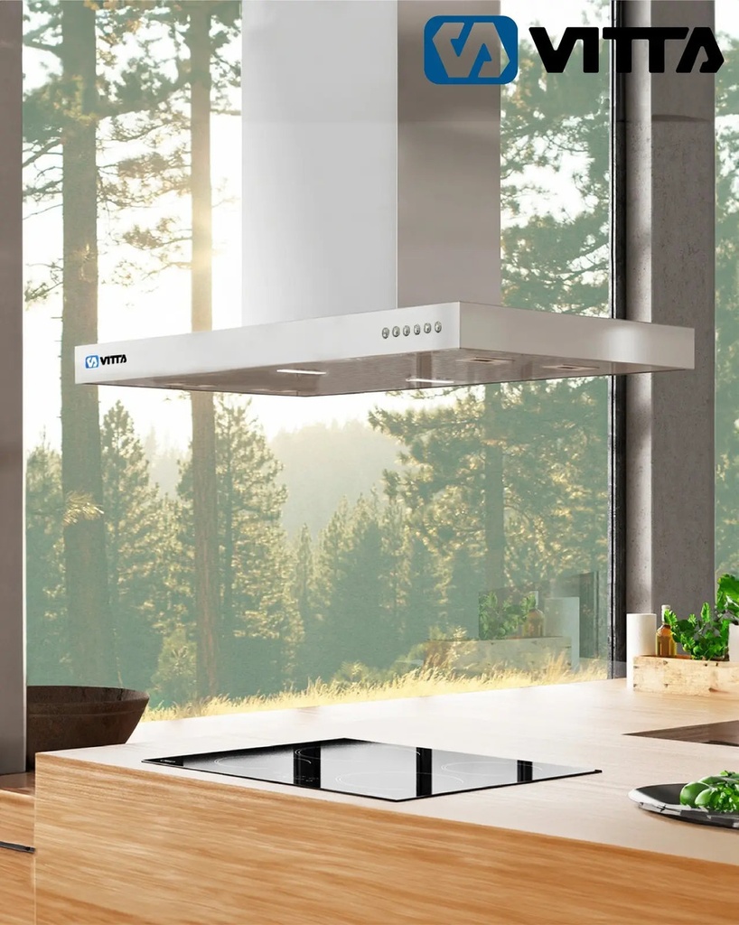Campana Isla Slim De Cocina 3vel Vitta 60x60 Cm Acero Plateado